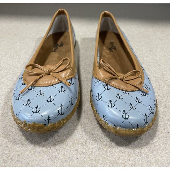 Western Chief Women's Anchors Away Skimmers Slip On Flats Blue & Tan Size 10 - Picture 2 of 9